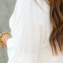 Textured Dot Button Top Peasant Blouse -Women's Clothing Store DSC 4551