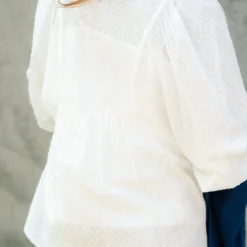 Textured Dot Button Top Peasant Blouse -Women's Clothing Store DSC 4554