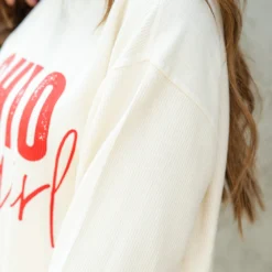 Cursive Ohio Girl Ribbed Graphic Crewneck -Women's Clothing Store DSC 4621