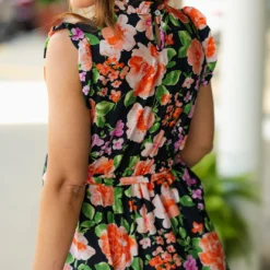 Bold Blooms Tie Waist Tank Dress -Women's Clothing Store DSC 4739