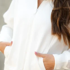 Striped Sleeve Zip Up Jacket -Women's Clothing Store DSC 4780