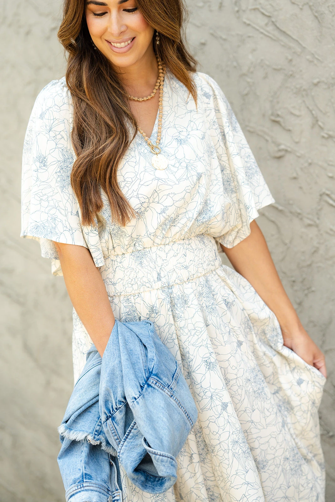 Sketched Floral Butterfly Sleeve Midi Dress 5 Sketched Floral Butterfly Sleeve Midi Dress - Image 5