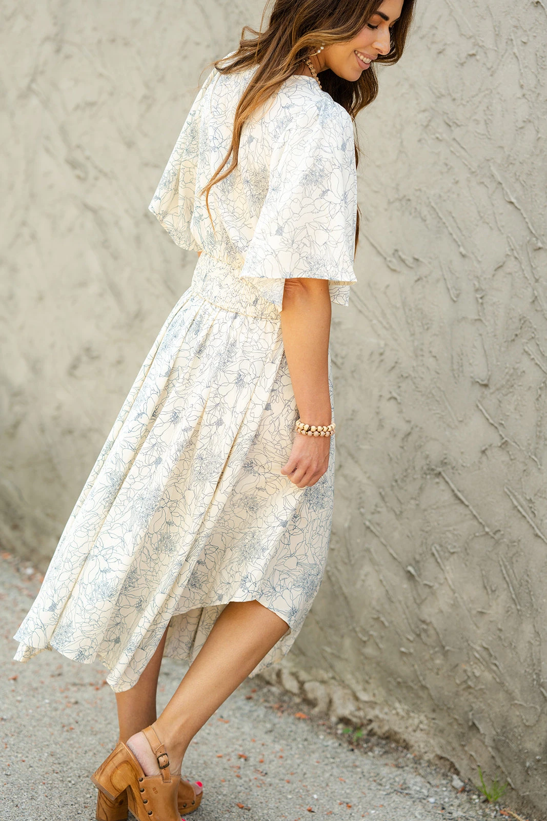 Sketched Floral Butterfly Sleeve Midi Dress 2 Sketched Floral Butterfly Sleeve Midi Dress - Image 2