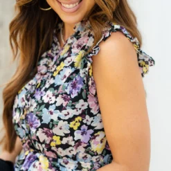 Wildflowers Tie Waist Ruffle Dress -Women's Clothing Store DSC 5206