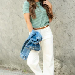 Classic Striped Ribbed Tee -Women's Clothing Store DSC 5314