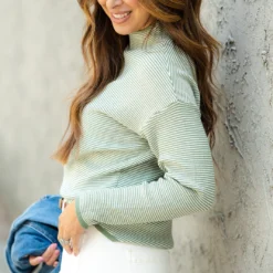 Marled Stripes Mock Neck Sweater -Women's Clothing Store DSC 5345