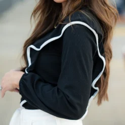 Piped Ruffle Accented Ribbed Blouse 11 Piped Ruffle Accented Ribbed Blouse -Women's Clothing Store DSC 5352