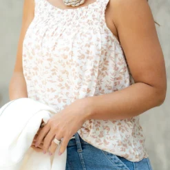 Fancy Floral Ruched Top Tank -Women's Clothing Store DSC 5432