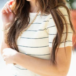 Micro Striped Ribbed Tee 26 Micro Striped Ribbed Tee -Women's Clothing Store DSC 5472