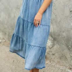 Tiered Denim Midi Skirt