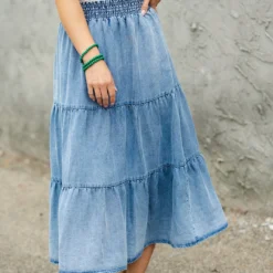 Tiered Denim Midi Skirt -Women's Clothing Store DSC 5507