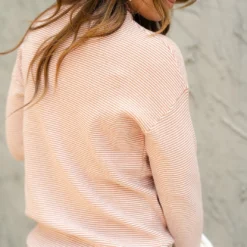 Marled Stripes Mock Neck Sweater -Women's Clothing Store DSC 5509