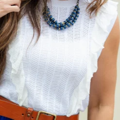 Eyelet Ruffle Accented Knit Tank -Women's Clothing Store DSC 5647