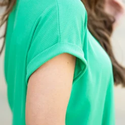 Ribbed Pocket Accented Cuffed Sleeve Tee 25 Ribbed Pocket Accented Cuffed Sleeve Tee -Women's Clothing Store DSC 5649