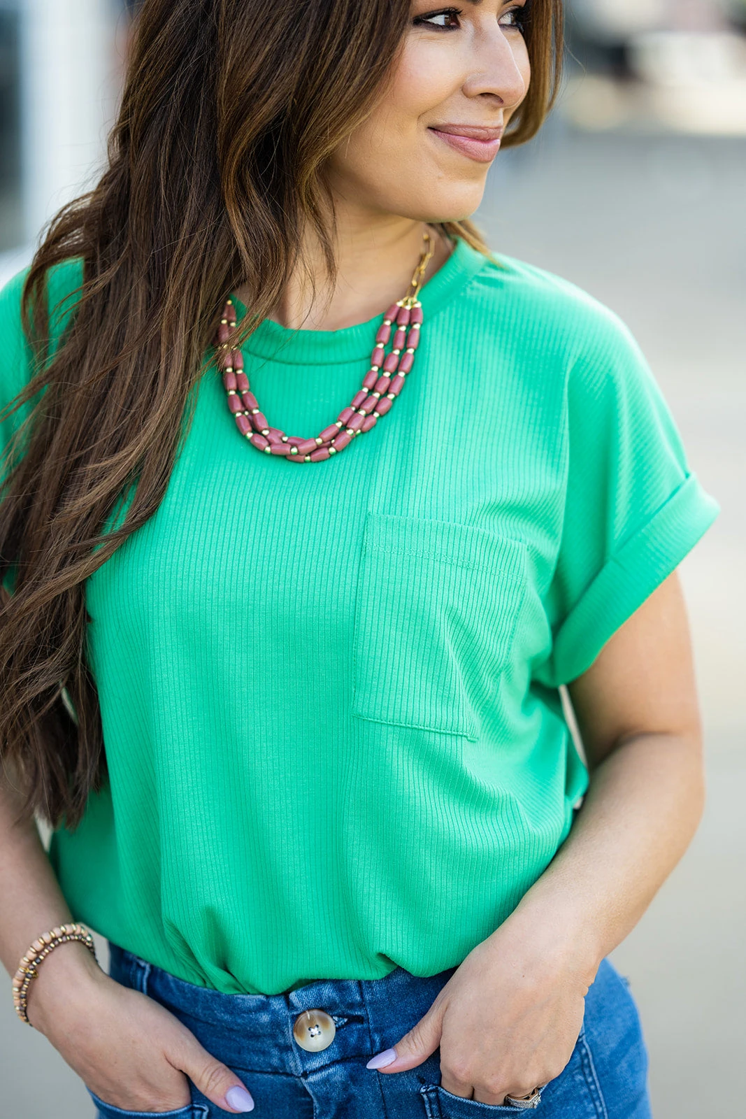 Ribbed Pocket Accented Cuffed Sleeve Tee 3 Ribbed Pocket Accented Cuffed Sleeve Tee - Image 3