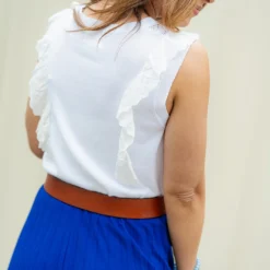 Eyelet Ruffle Accented Knit Tank -Women's Clothing Store DSC 5657