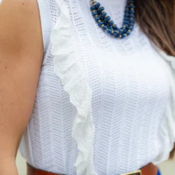 Eyelet Ruffle Accented Knit Tank -Women's Clothing Store DSC 5658