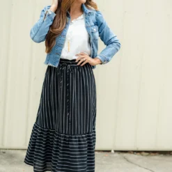 Mixed Stripes Ruffle Bottom Midi Skirt -Women's Clothing Store DSC 5663
