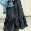 Mixed Stripes Ruffle Bottom Midi Skirt