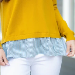 Seersucker Ruffle Bottom Knit Tee -Women's Clothing Store DSC 5727