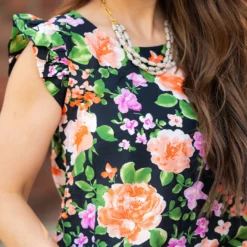 Bold Blooms Ruffle Trim Tank