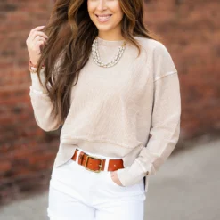 Ribbed Side Slit Washed Sweatshirt