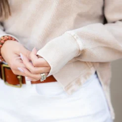 Ribbed Side Slit Washed Sweatshirt -Women's Clothing Store DSC 5785