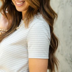 Classic Striped Ribbed Tee -Women's Clothing Store DSC 5800