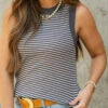 Striped Raw Seam Back Tank