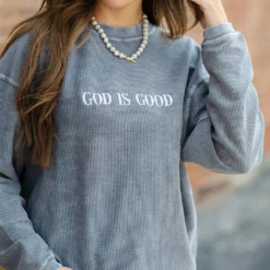 God Is Good Ribbed Graphic Crewneck