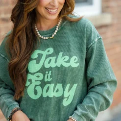 Retro Take It Easy Ribbed Graphic Crewneck