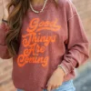 Vintage Good Things Are Coming Ribbed Graphic Crewneck