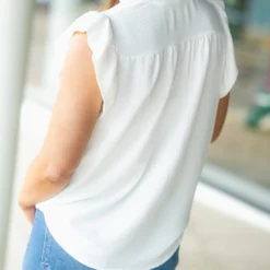 Ruffle Accented Button Top Blouse -Women's Clothing Store DSC 5919