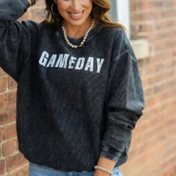 Gameday Ribbed Graphic Crewneck -Women's Clothing Store DSC 6005