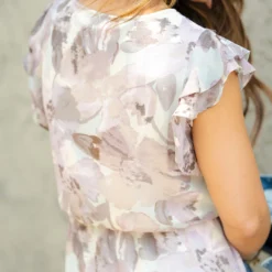 Elegant Floral Flutter Trim Dress -Women's Clothing Store DSC 6039