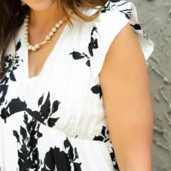 Blossoms Flutter Trim Midi Dress -Women's Clothing Store DSC 6062