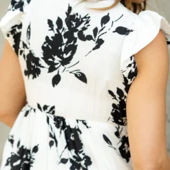 Blossoms Flutter Trim Midi Dress -Women's Clothing Store DSC 6065