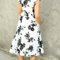 Blossoms Flutter Trim Midi Dress -Women's Clothing Store DSC 6069