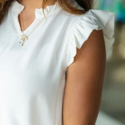 Flittery Trim V Cut Tank -Women's Clothing Store DSC 6099