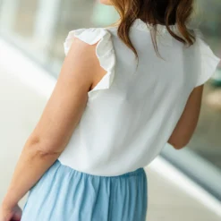 Flittery Trim V Cut Tank -Women's Clothing Store DSC 6105