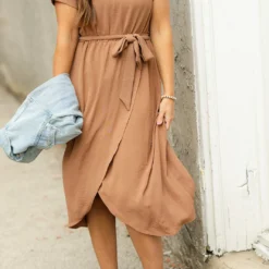 Wrap Bottom Tie Waist Midi Dress -Women's Clothing Store DSC 6173