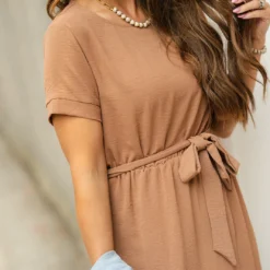 Wrap Bottom Tie Waist Midi Dress -Women's Clothing Store DSC 6195