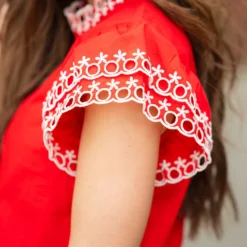 Eyelet Dual Flutter Trim Blouse -Women's Clothing Store DSC 6212