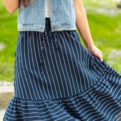 Mixed Stripes Ruffle Bottom Midi Skirt -Women's Clothing Store DSC 6394