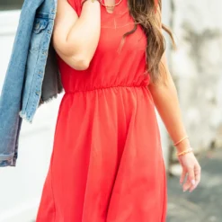 Elevated Cinched Ruffle Trim V Dress 17 Elevated Cinched Ruffle Trim V Dress -Women's Clothing Store DSC 6594