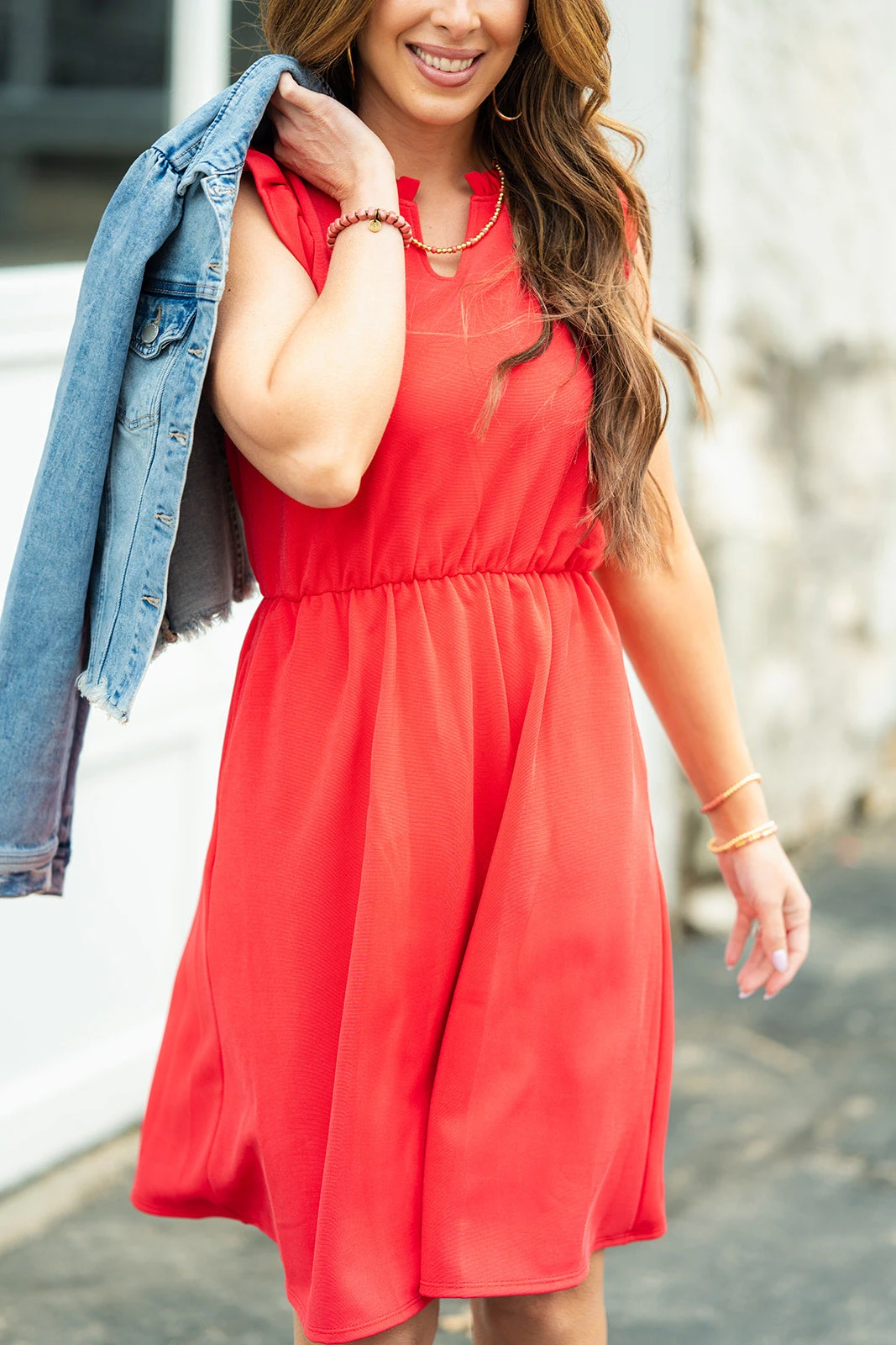 Elevated Cinched Ruffle Trim V Dress 4 Elevated Cinched Ruffle Trim V Dress - Image 4