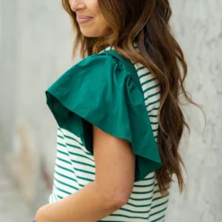 Striped Faux Layered Blouse -Women's Clothing Store DSC 6766