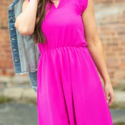 Elevated Cinched Ruffle Trim V Dress 25 Elevated Cinched Ruffle Trim V Dress -Women's Clothing Store DSC 6903