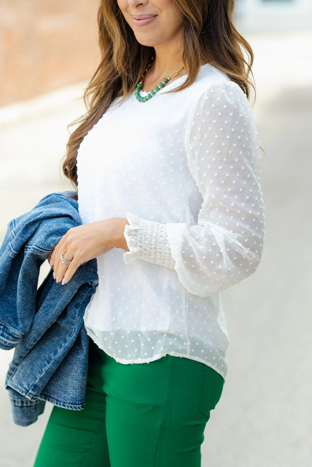 Sheer Cinched Sleeve Swiss Dot Blouse 2 Sheer Cinched Sleeve Swiss Dot Blouse - Image 2