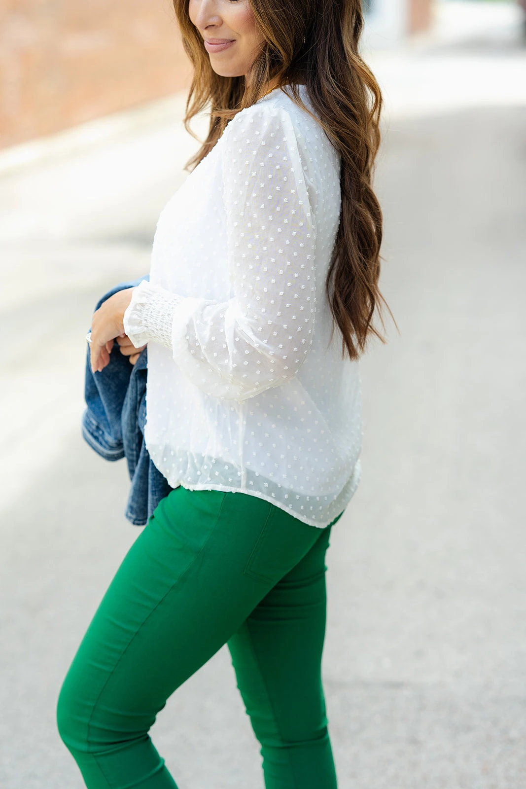 Sheer Cinched Sleeve Swiss Dot Blouse 3 Sheer Cinched Sleeve Swiss Dot Blouse - Image 3